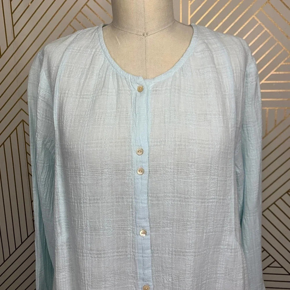 Wrap London Button Front Peplum‎ Linen Top Blouse in Mint Blue Size US 8 - Picture 2 of 12